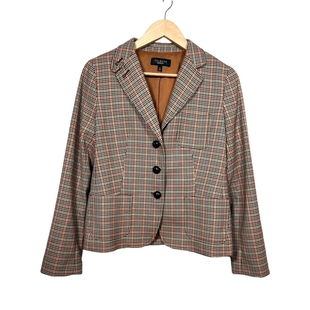 Talbots highland glen plaid check equestrian wool blazer sz 8‎